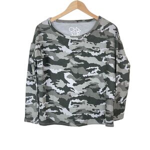 Chaser Gray Camo Sweatshirt Top Dolman Sleeve Size Small